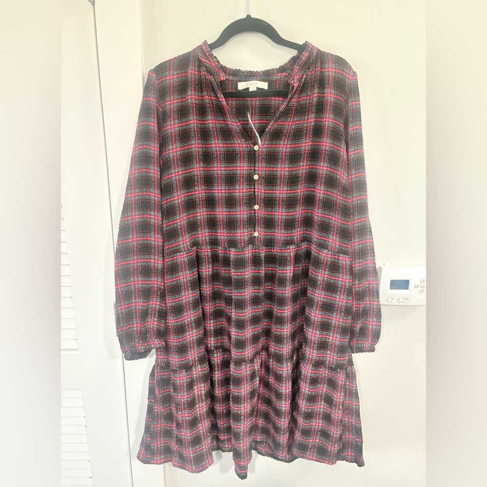 LOFT Holiday Shimmer Plaid Dress NEW